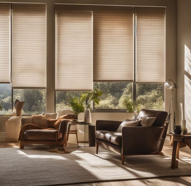 a photo of clean fabric blinds in a sunlit room.