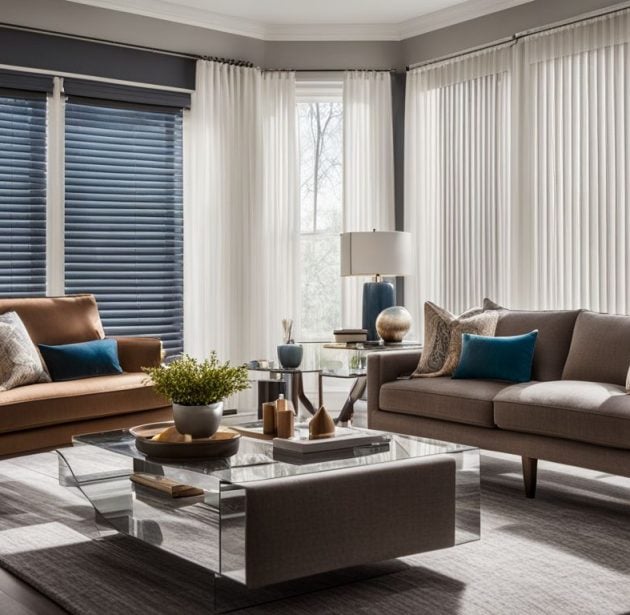 custom window treatments in modern living room with sleek blinds.