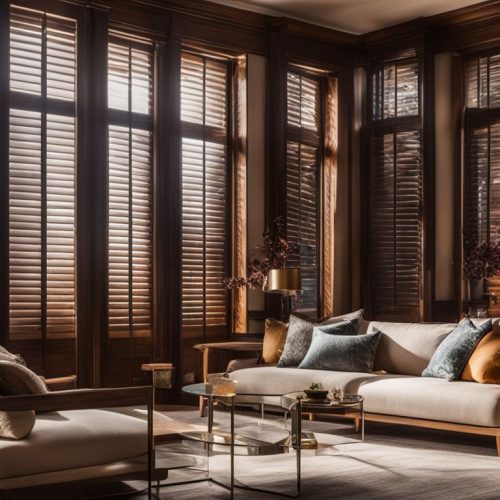 elegant wooden shutters in a stylishly decorated living room.